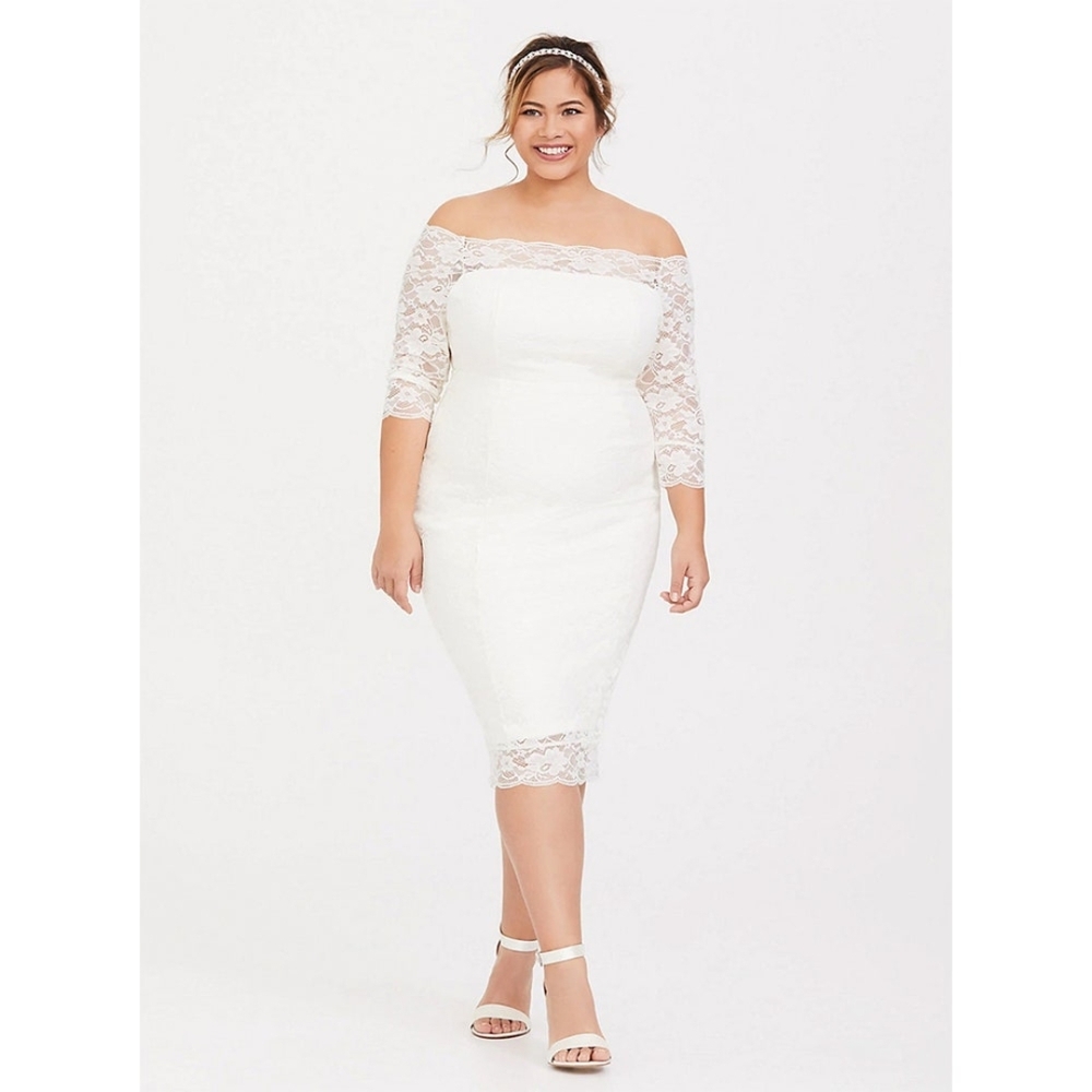 Torrid Off-Shoulder White Lace Wedding Dress